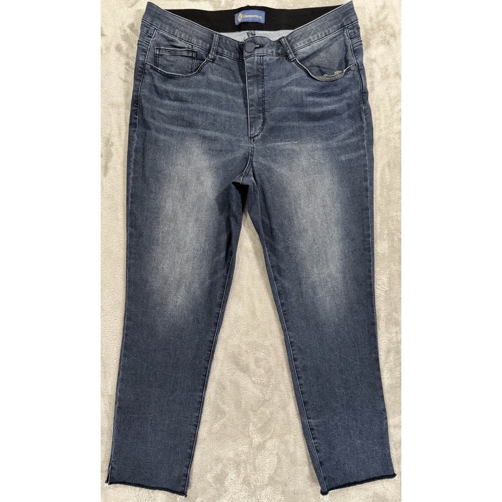 Democracy Jeans Womens 14 Ab Solution Blue Stretch Skinny Ankle Rayon Raw Hem